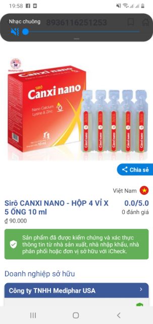 ✅Canxi nano (hộp 20 ống ) bổ sung canxi cho bé từ 2 tuổi còi xương chậm lớn kém hấp thu 👍👍👍