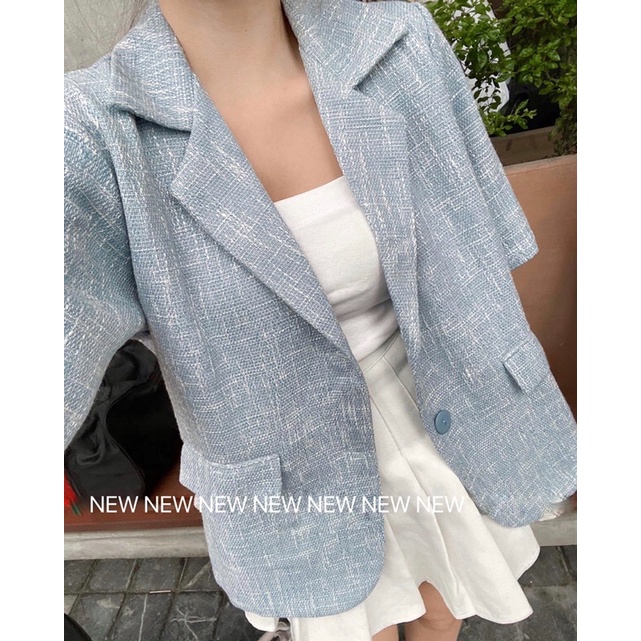 Áo blazer nữ cổ vest tay ngắn túi nắp trước vải bố 5 màu freesize Pumi | BigBuy360 - bigbuy360.vn