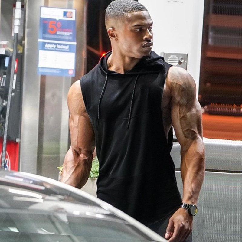 Áo Crop Top nam có áo Hoodie tập Gym Pacchwork nam Hip Hop Fitness Fitness