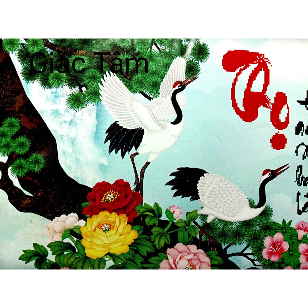 Tranh thêu THỌ TỶ NAM SƠN BÁCH LÃO - 77x48cm - 222522 - SONG HẠC BÔNG MẪU ĐƠN TÙNG CHỮ - tranh thêu chữ thập chưa thêu