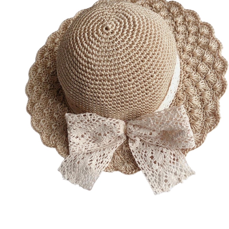 Mũ cói vành sò- mũ cói đi biển cho bé gái - mũ handmade ( có size)