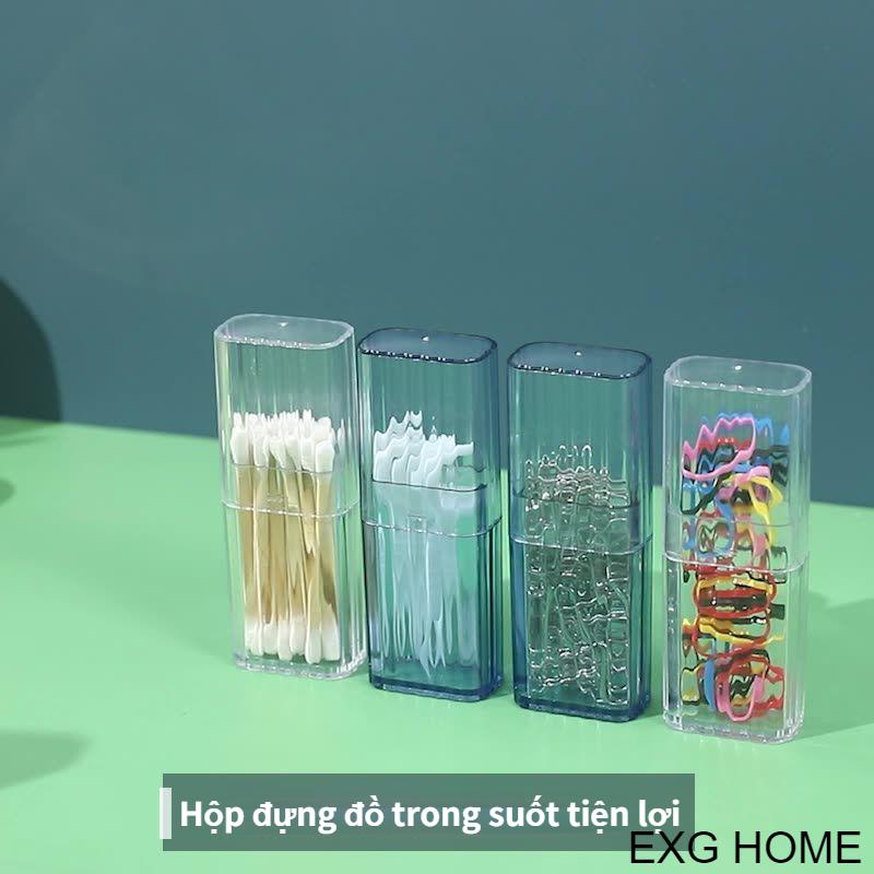 Hộp Nhỏ Trong Suốt Đựng Tăm Bông Tẩy Trang Son Môi Chỉ Nha Khoa Chống Bụi