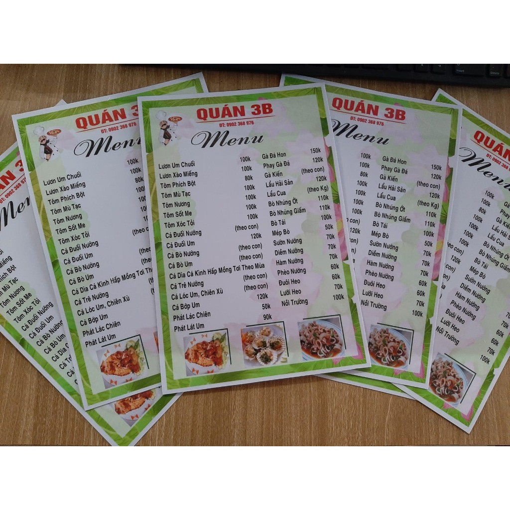 Menu giấy ép plastic khổ a4, a5 giá rẻ miễn phí thiết kế