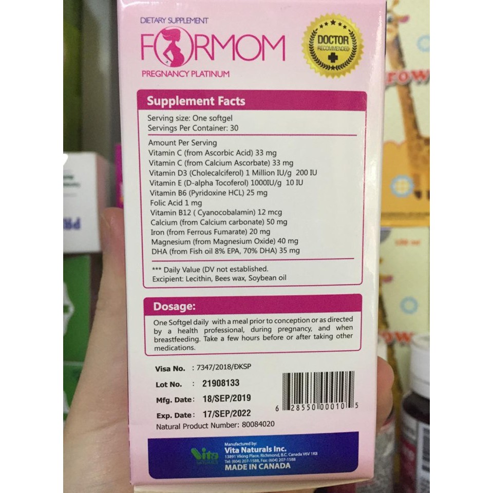 Thực Phẩm Chức Năng Bổ Sung Dưỡng Chất Cho Bà Bầu FORMOM Viva Pharmaceutical (30 Viên)