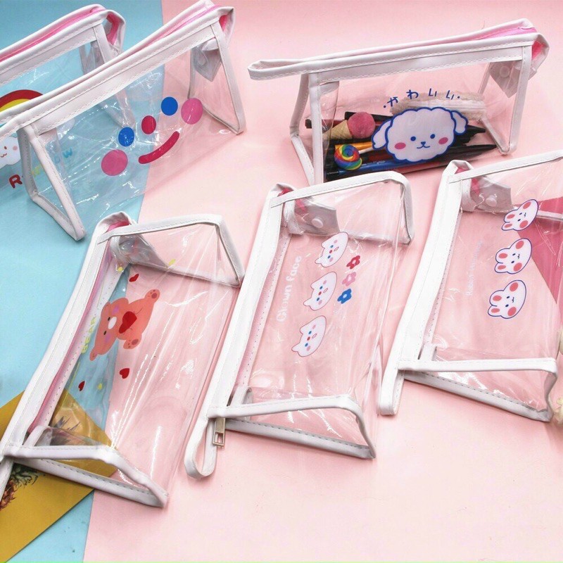 Túi đựng bút tam giác trong suốt in họa tiết dễ thương