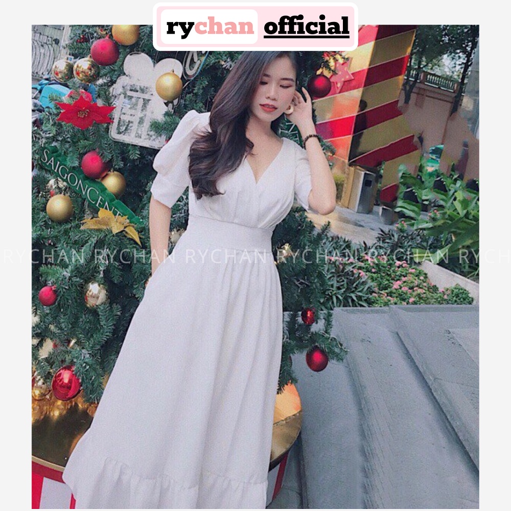 DM697 - Đầm Maxi Xòe Trắng Đuôi Cá