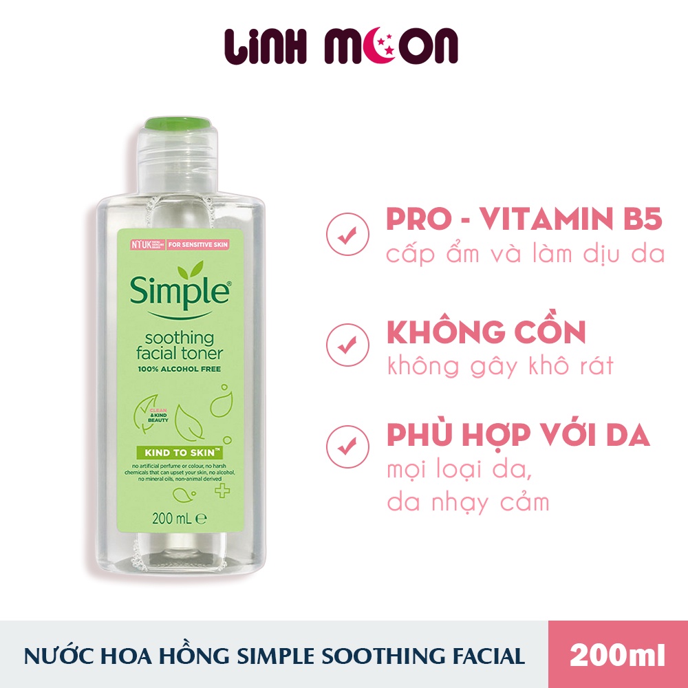 Nước Hoa Hồng Simple Kind To Skin Soothing Facial Toner - Dành Cho Nhạy Cảm