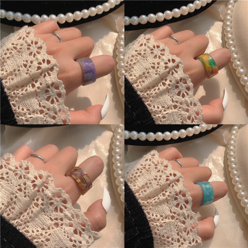 Thời Trang Nhẫn Nhựa Màu Gradient Có Thể Điều Chỉnh Kích Thước