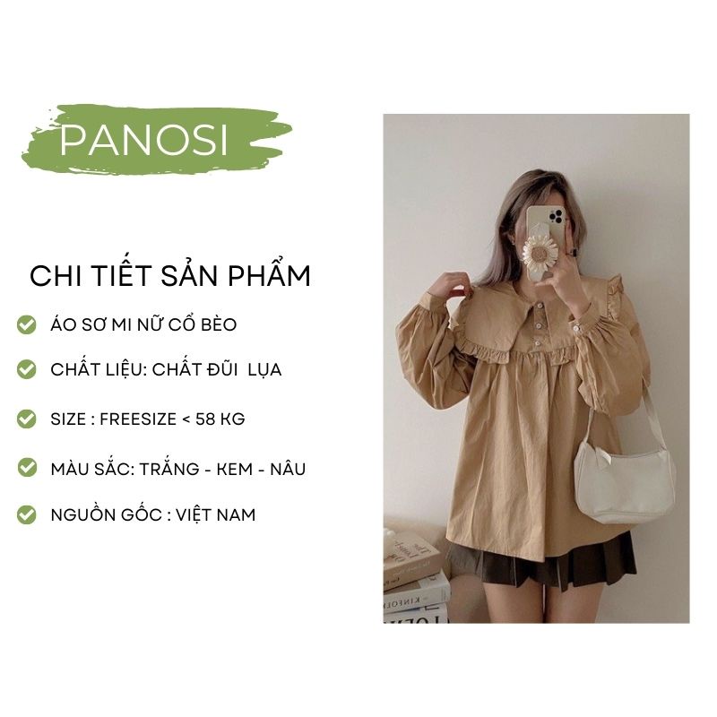[XẢ KHO] Áo sơ mi nữ form rộng phối cổ bèo trẻ trung chất đũi mát mùa hè - PANOSI - Mã A259