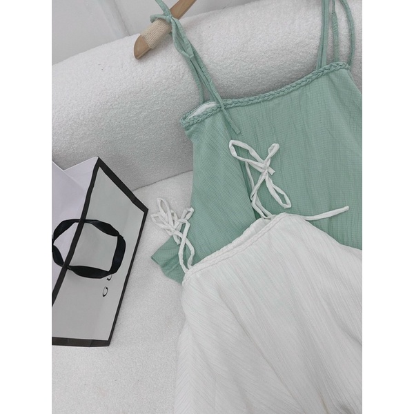 Đầm xoè babydoll 2 dây thắt nơ cao cấp