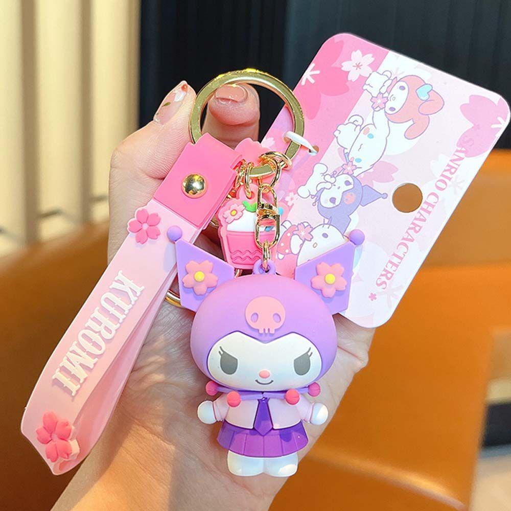 Móc Khóa Hình Mèo Kitty Kuromi REBUY1 Phối Cục Bông Xinh Xắn