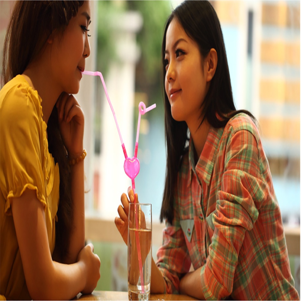 Ống Hút Hình Trái Tim Đôi Hai Đầu Cặp Đôi 2 Trong 1 Nhựa Tái Sử Dụng Trong Suốt Độc Đáo Ngộ Nghĩnh Màu Hồng Cho Bé