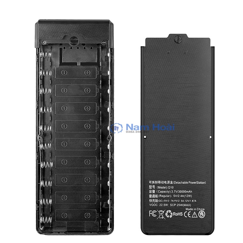 Box sạc dự phòng 10 cell sạc nhanh QC3.0, PD3.0, VOOC Q10 bản cao cấp, Tháo lắp dể dàng (Mẫu Mới 2021)