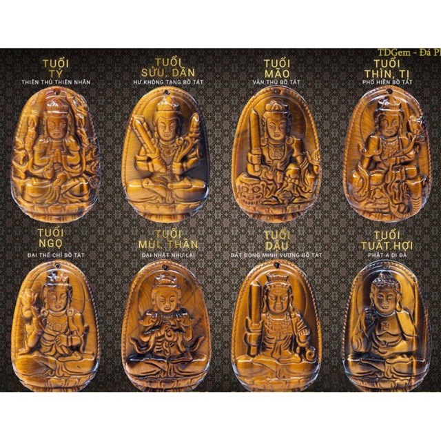 Phật bản mệnh - tuổi tuất hợi - A DI ĐÀ - màu vàng nâu - kèm dây