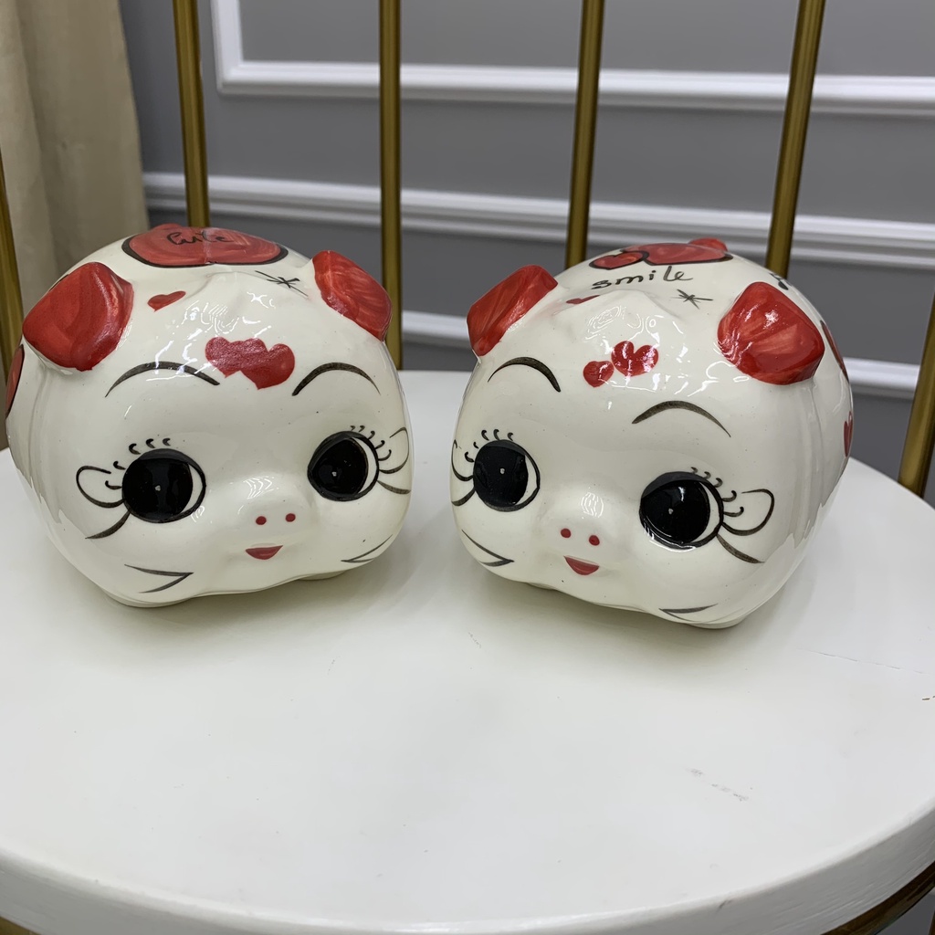 Heo đất tiết kiệm mini cute men sứ, lợn size nhỏ dễ thương cho bé dài 14cm