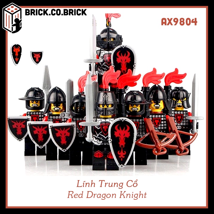 Xếp Hình Sáng Tạo Nhân Vật Lính Chiến Tranh Hiệp Sĩ Rồng Đỏ Red Dragon Knight Đồ Chơi Thể Loại Trung Cổ AX9804