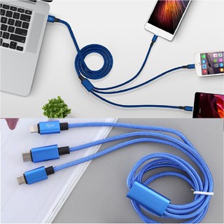 Cáp sạc đa năng bọc dù 3 trong 1 gồm Lightning - Micro USB - Type C