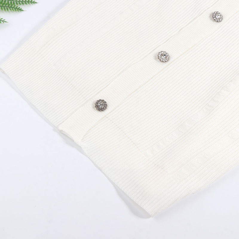 Brroa Áo Croptop Dệt Kim Ôm Dáng Phối Chuỗi Ngọc Trai / Đá Kim Cương Giả /