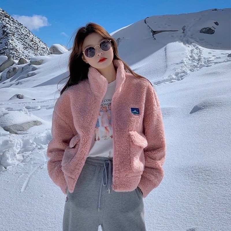 Áo khoác len lông cừu dày dặn ấm áp thiết kế mới thời trang thu đông cho nữ