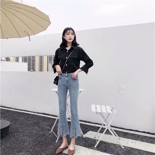 {ỏder bigsize,S-5xl}Quần jean ống vảy sẻ tà thời trang