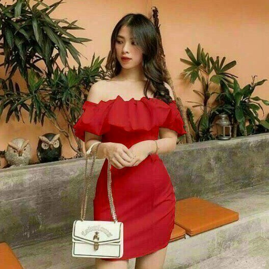 Đầm trễ vai cổ xếp ly dáng ôm body sang chảnh LP Fashion
