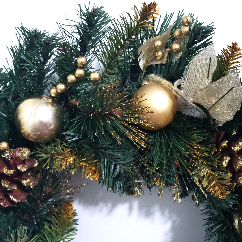 Vòng nguyệt quế giáng sinh treo cửa trang trí noel 3 Loại Lá Kim Tuyến hàng Việt Nam chất lượng cao