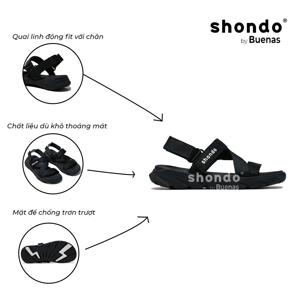 Sandal shondo nam nữ F6 sport F6S301 - full đen - giày dép shat Việt Nam quai chéo đế cao 3 phân đi học