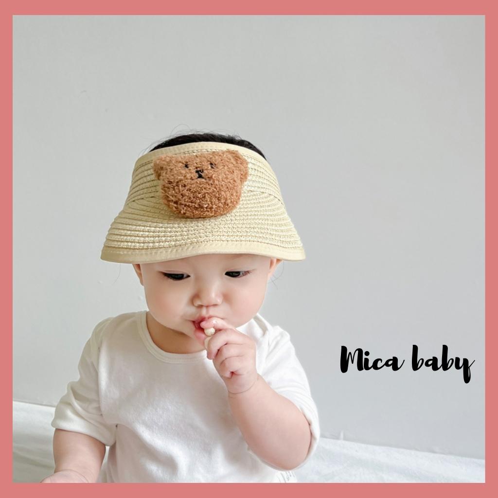 Mũ nón cói nửa đầu đính gấu bông xù đáng yêu cho bé từ 6 tháng-7 tuổi Mica baby MH109