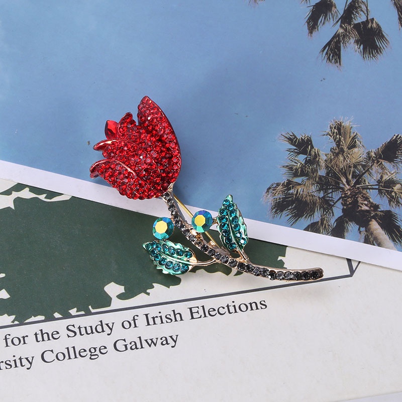 Ghim Cài Áo Hình Hoa Hồng Đính Đá Sang Trọng Cho Nữ