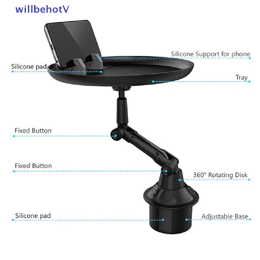 Giá Đỡ Cốc Nước Trên Xe Hơi Có Thể Điều Chỉnh Xoay 360 Độ° Bàn Thức Ăn Cánh Tay Xoay [Mới]