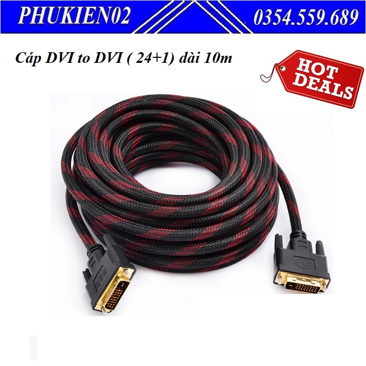 Dây Cáp DVI to DVI ( 24+1) dài 10m truyền tín hiệu tốt, tương thích với nhiều thiết bị công nghệ cao cấp -  Hàng chíhãng