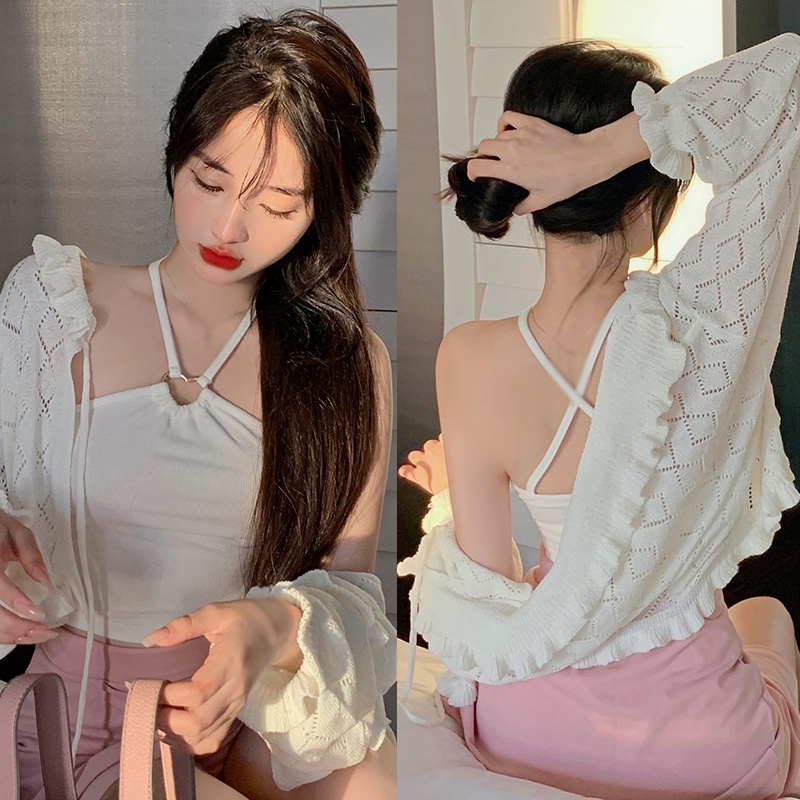 Áo Croptop Hai Dây Màu Sắc Trơn Phong Cách Hàn Quốc Quyến Rũ Dành Cho Nữ