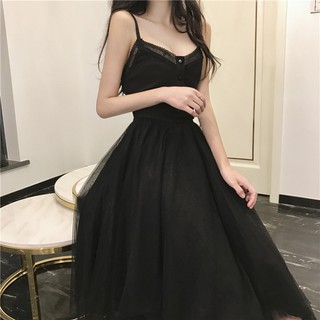 (Sẵn) M35 - Đầm Ulzzang hai dây phối lưới viền ren kiểu dáng thời trang có Bigsize