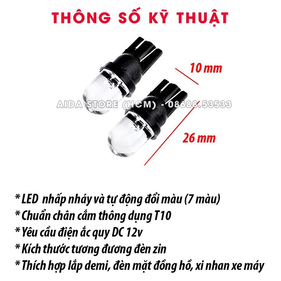 Đèn led xi nhan demi 7 màu - đèn mo, N , số đổi màu tự động: có đủ màu: trắng, đỏ, xanh, nhấp nháy 7 màu