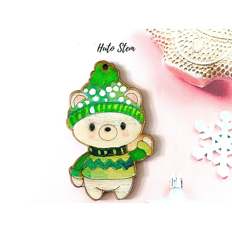 Tô Màu Giáng Sinh, Tô Màu Gỗ Tự Chọn Mẫu, Tặng Kèm Dây Gai Trang Trí, Tô Màu Noel