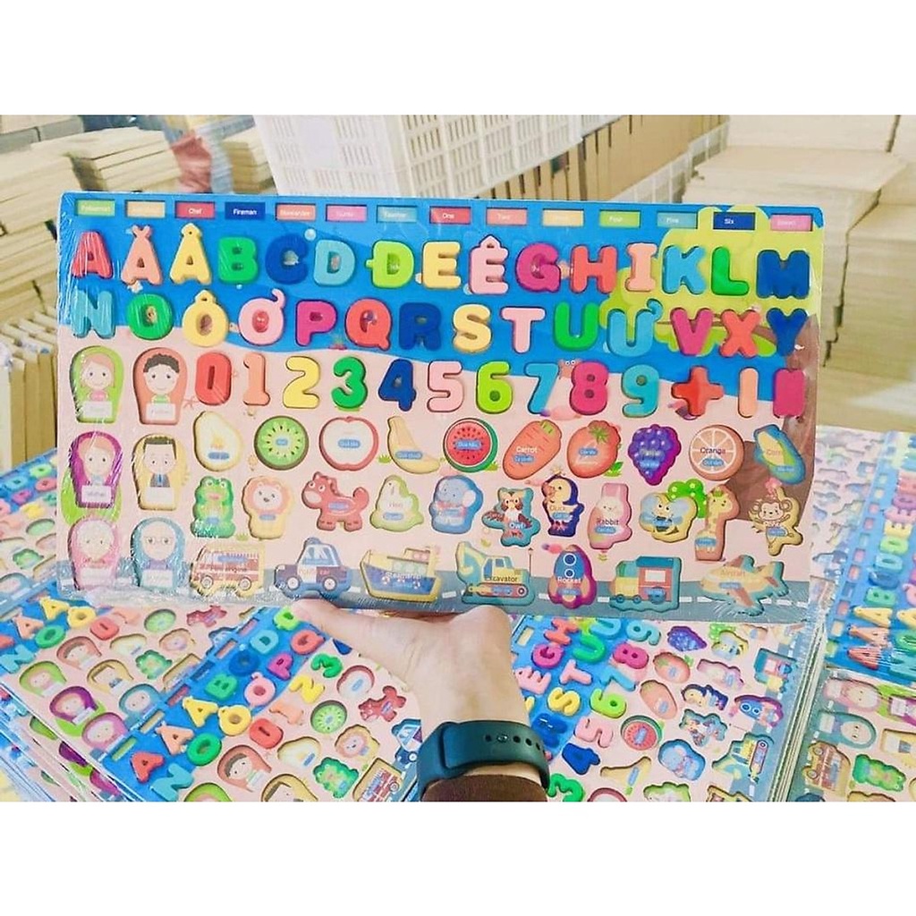 Bộ bảng gỗ chữ số 7 trong 1 đầy đủ cho bé - Đồ chơi gỗ thông minh