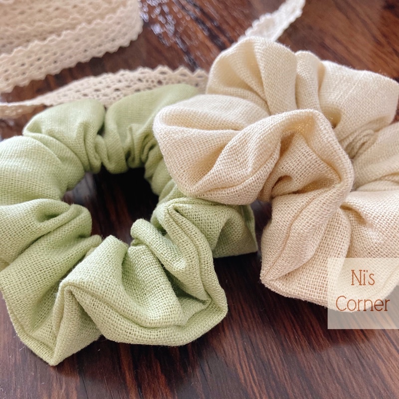 Set 2 Scrunchies cột tóc Linen mini size - Kem Bơ (Set Avocado Cream - Blended Linen)