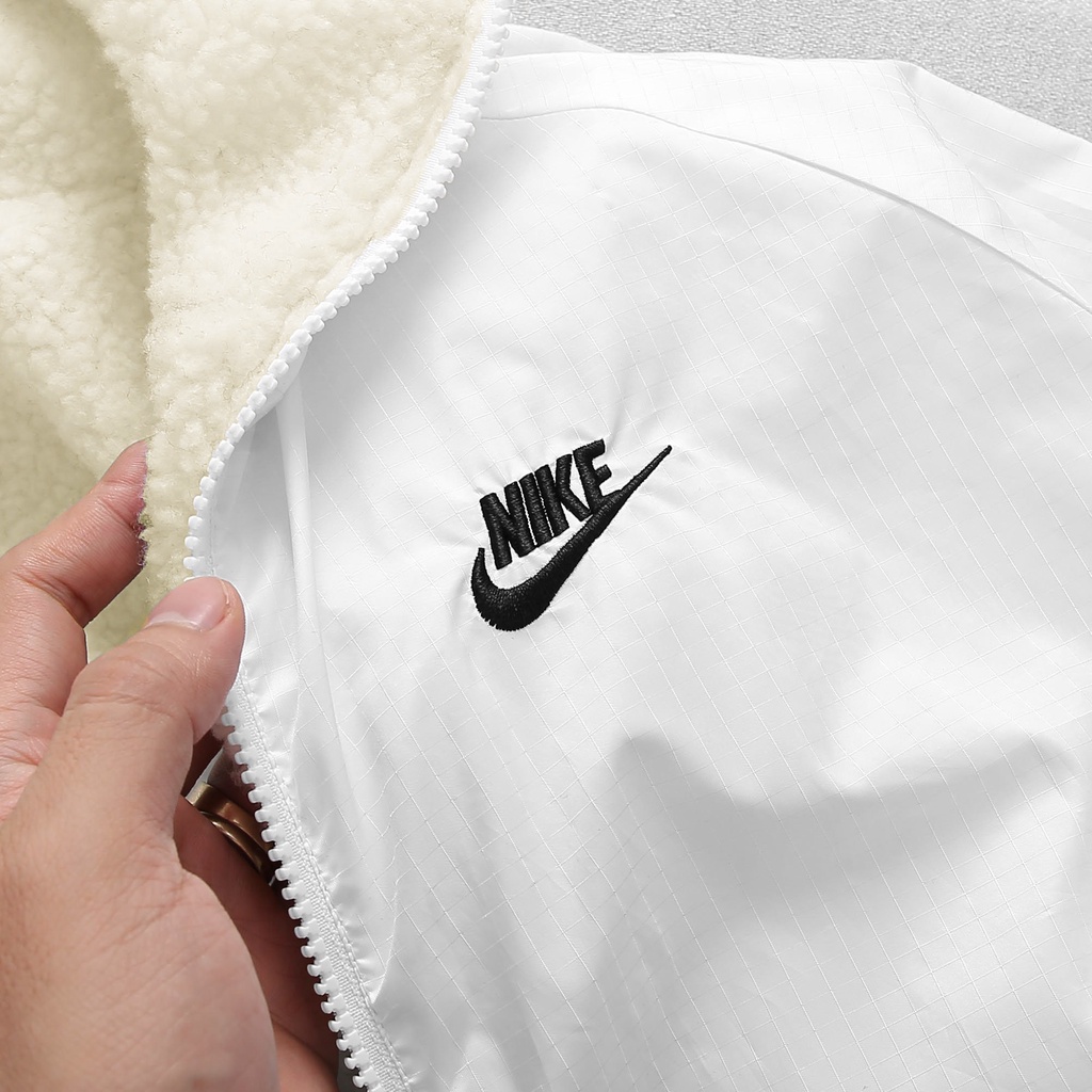 NIKE - Áo khoác lông thể thao nam nữ Nike Sportswear Swoosh Stand Collar Reversible Jacket chính hãng - Trắng kem x Đen