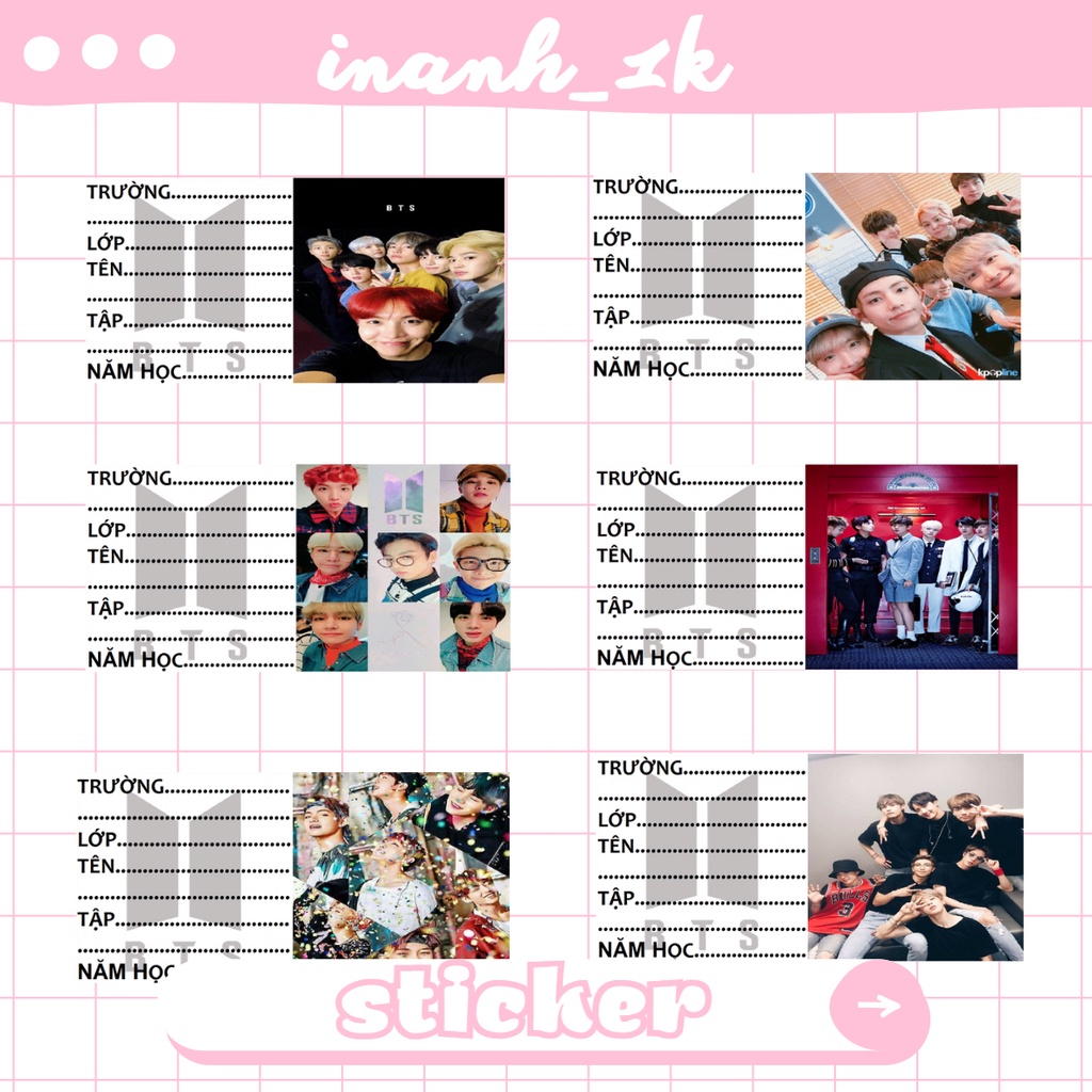 Nhãn vở nhóm nhạc BTS (9 nhãn vở khác nhau)