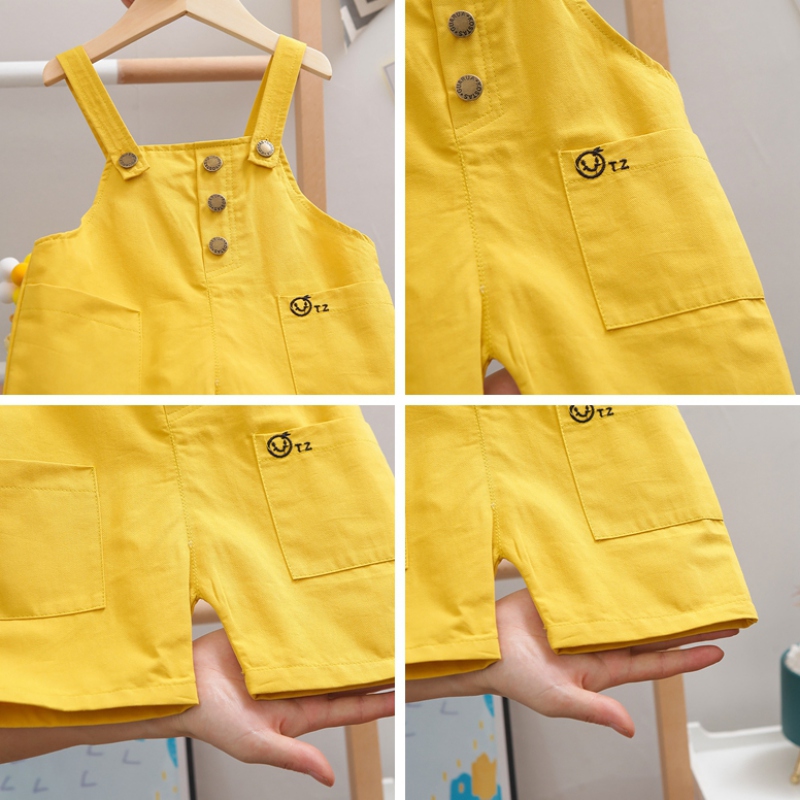 Set áo thun tay ngắn và quần yếm in hình mặt cười cho bé