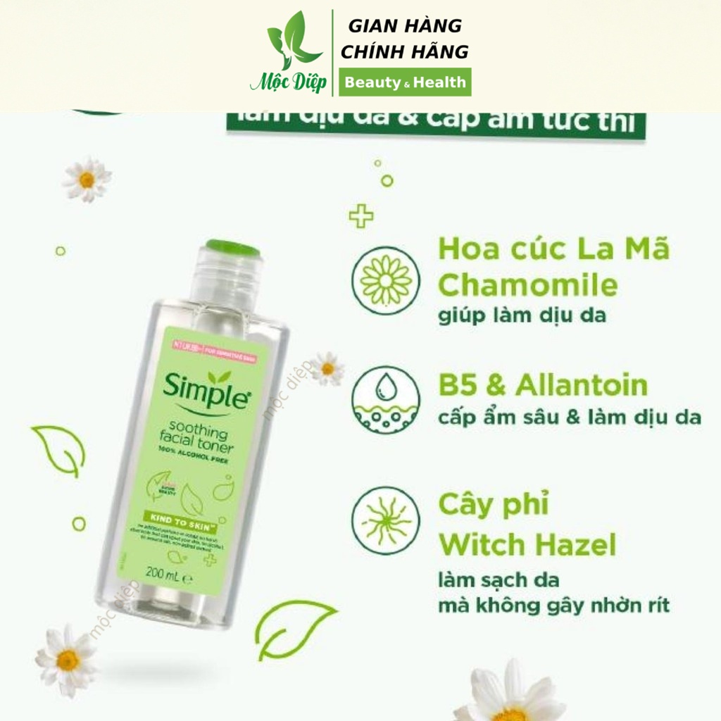 Toner Simple 200ml - Nước hoa hồng Simple Moothing Facial cân bằng độ ẩm cho da - Mộc Diệp