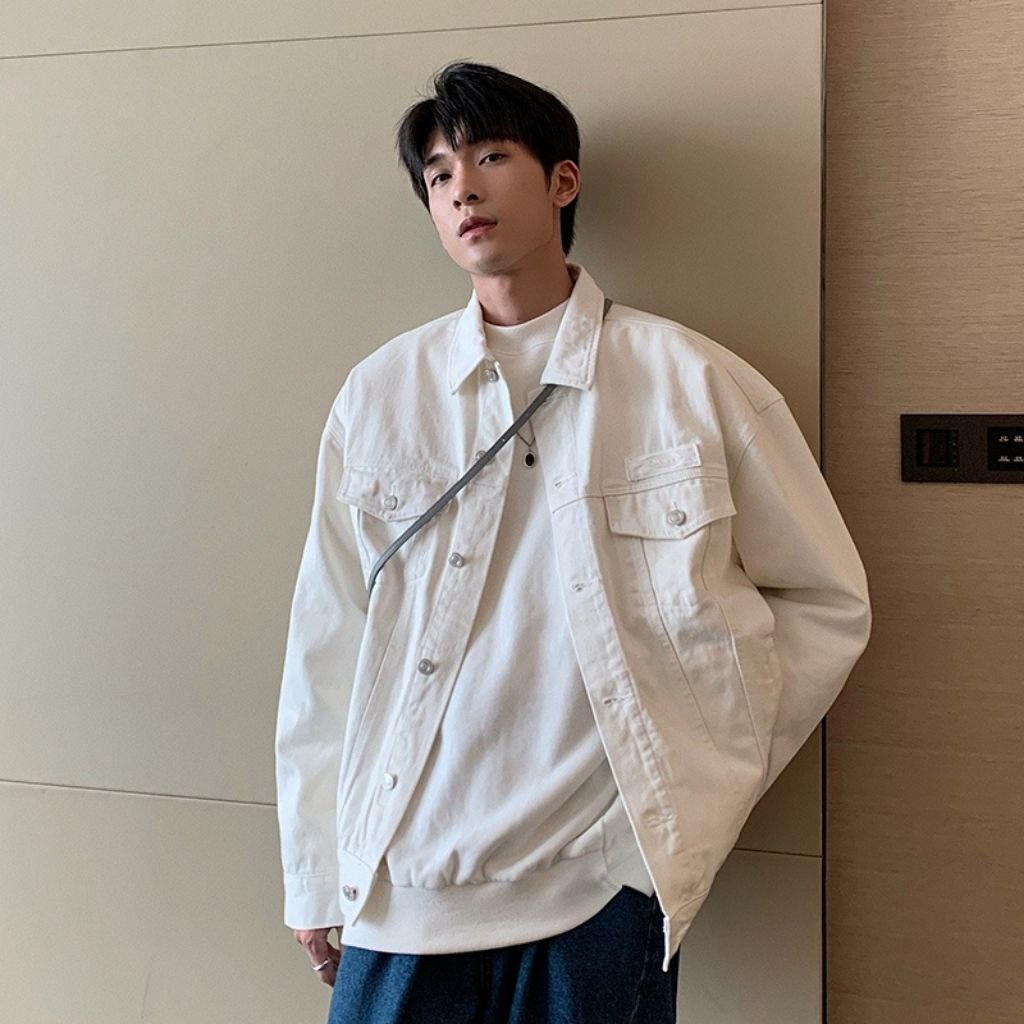 Áo khoác bò nam nữ Mavota Áo Denim sơ mi jean unisex trắng xanh cao cấp AB02