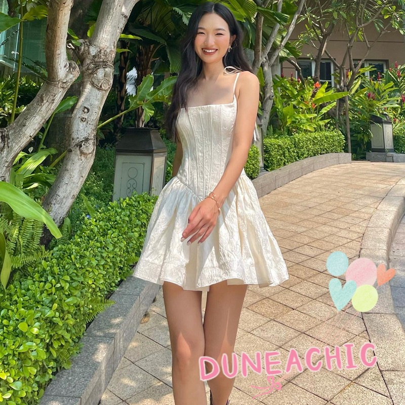 DUNEA Đầm hai dây xếp ly phong cách cổ điển thời trang dành cho nữ