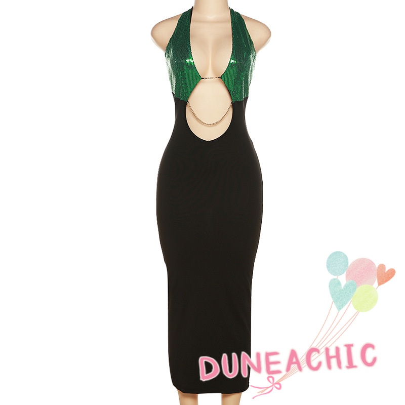 Đầm hai dây DUNEA đính kim sa tương phản quyến rũ cho nữ