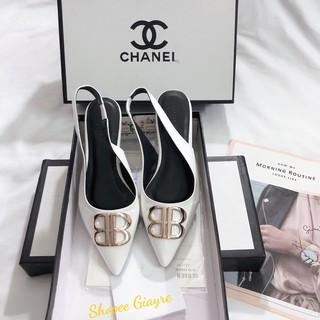 Sandal mũi nhọn da bóng khóa BB gót 1cm ( loại 1 )