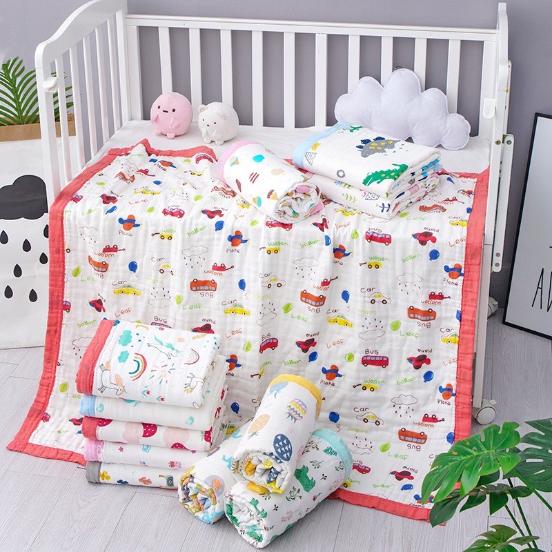 Chăn xô 6 lớp may bo viền kích thước 110x110 cm mềm mại cho da bé Bunakids PN17