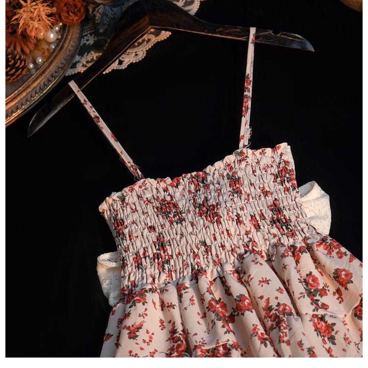 Đầm Hai Dây Họa Tiết Hoa Ngọt Ngào Phong Cách Retro Mùa Hè Cho Nữ