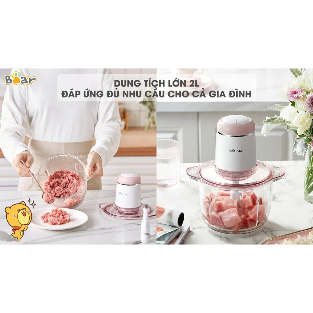 Máy Say Thịt Đa Năng Cao Cấp Chính Hãng Bear Máy Xay Thịt Cá Tỏi Ớt Cầm Tay Cối 2L Công Suất Lớn Lưỡi Dao Siêu Sắc