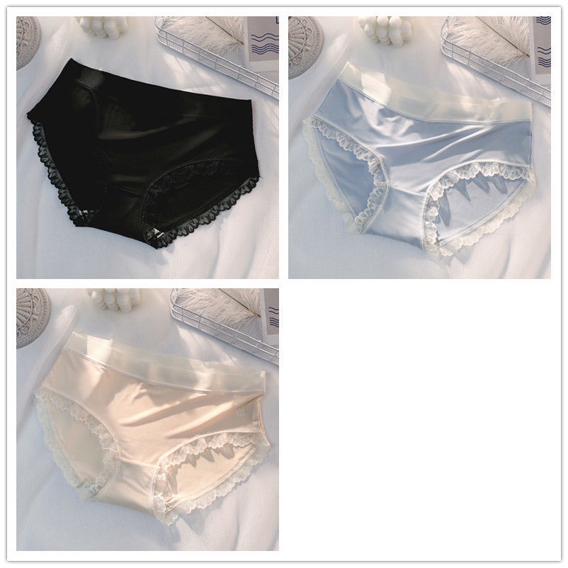 Quần Lót Cotton Lụa Phối Ren Siêu Mỏng Thoáng Mát Quyến Rũ Cho Nữ