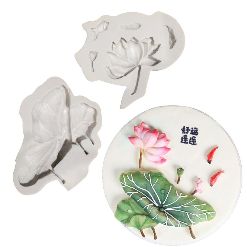 Set 2 khuôn silicon làm bánh/ sô cô la tạo hình lá và hoa sen độc đáo